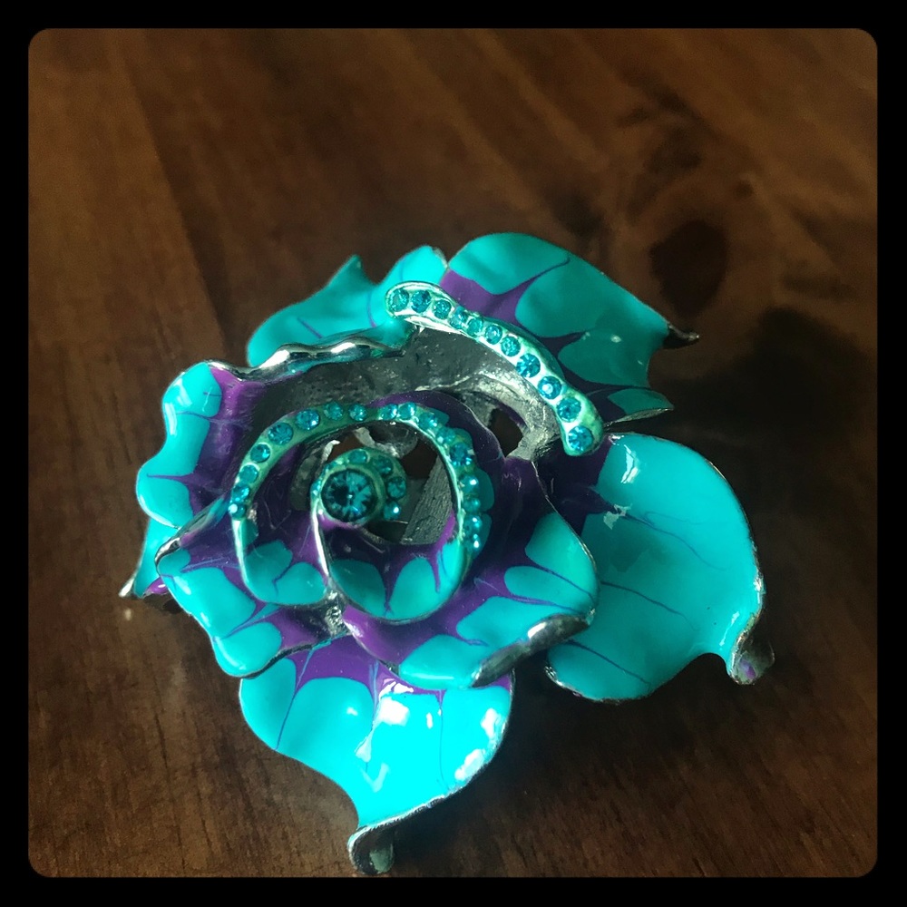 Large blue and purple enamel flower ring